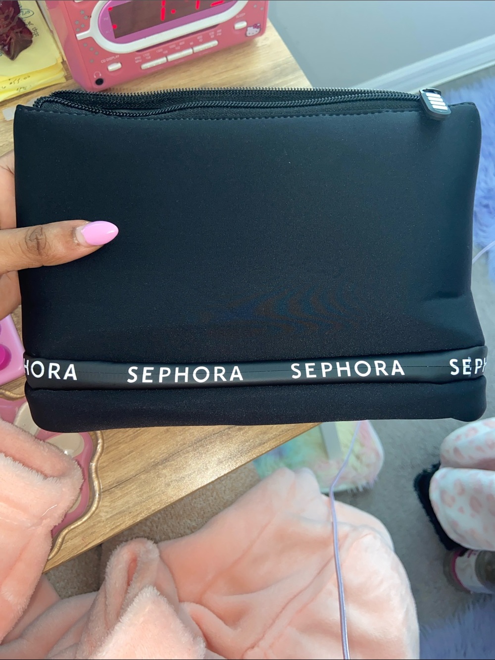 Sephora Black Zip Cosmetic Pouch with Logo Trim